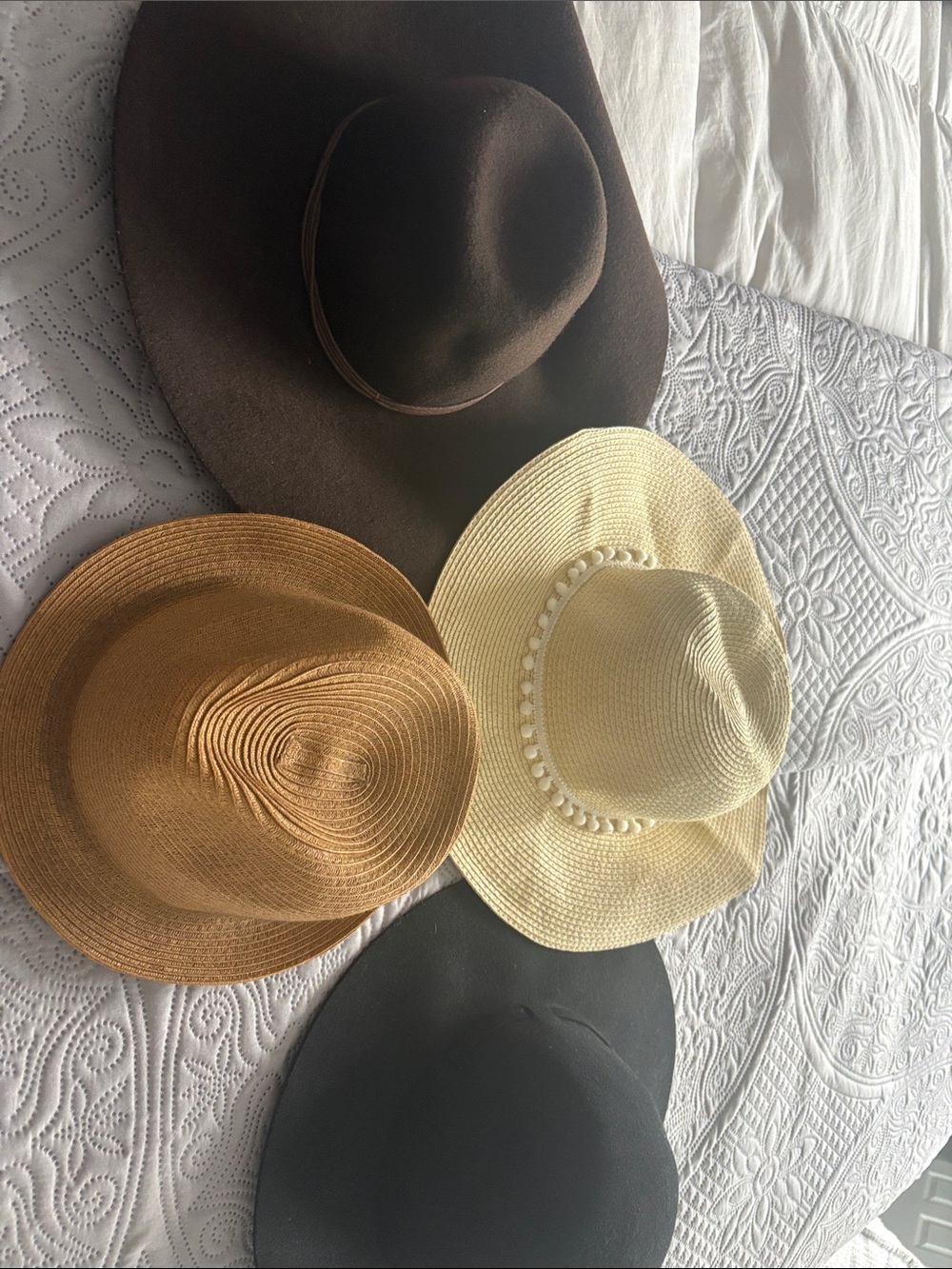Pack of Four Women's Wide-Brim Sun Hats - Brown, Tan, Cream, Black